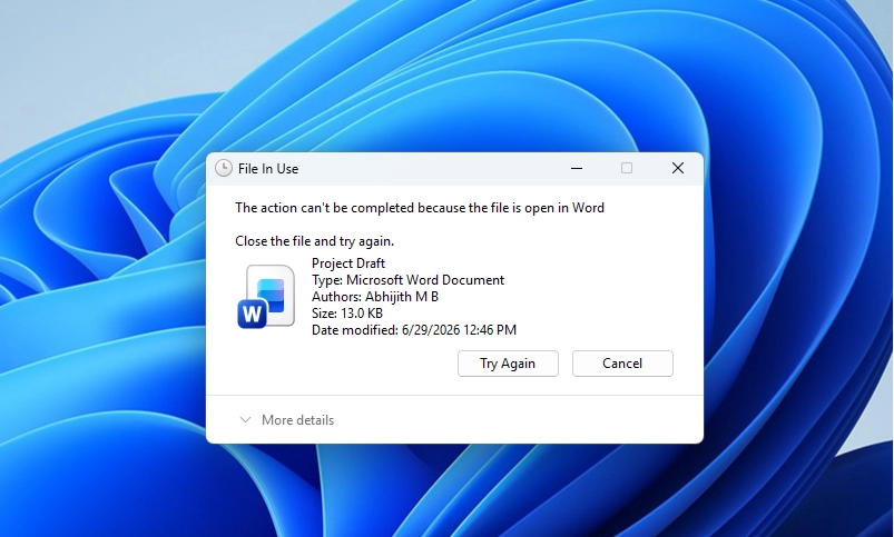 File in use error in Windows